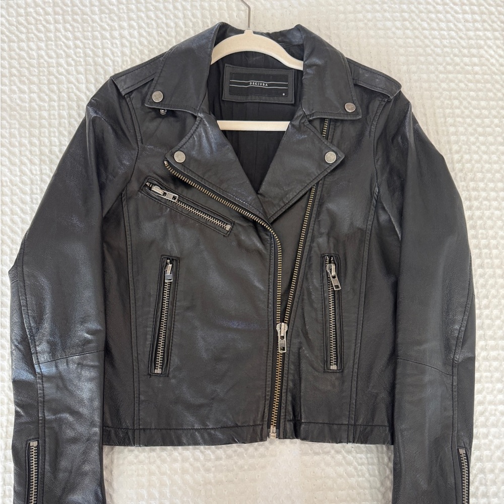 DECJUBA Black Leather Moto Jacket